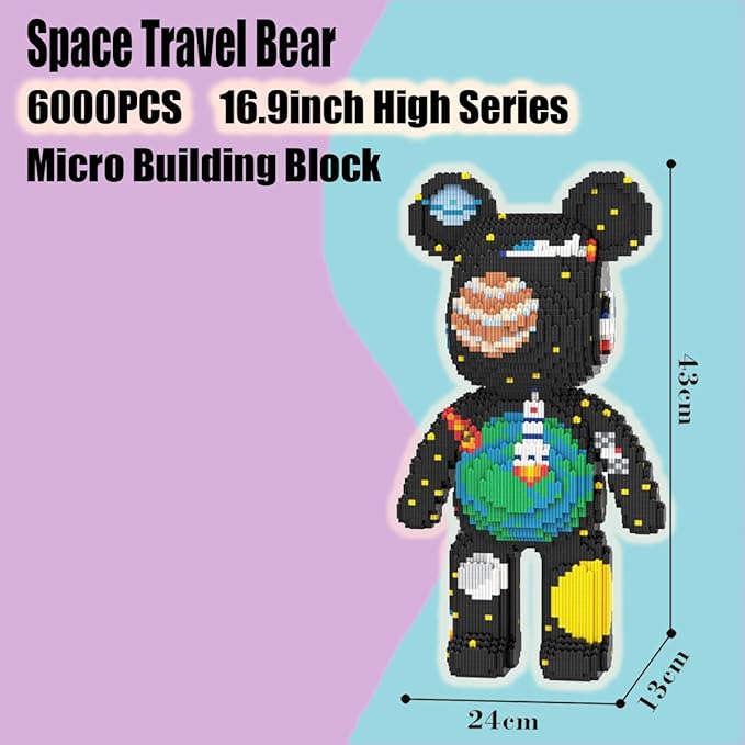 PIANTION Animal Space Travel Bear Micro Building Blocks Set(6000PCS XQ012) 16.9in High Series,Gifts Suitable for Adults
