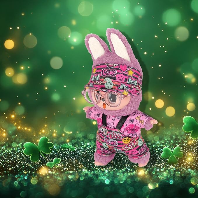 17cm Clothes Set (NO Doll) 4PC Set Hat Glasses Overalls for 17cm Accessories Suit, Doll Clothing for Trendy Blind Box，Cute Clothes for LBB Doll Dress up Unique Style,Free Combination (Love)