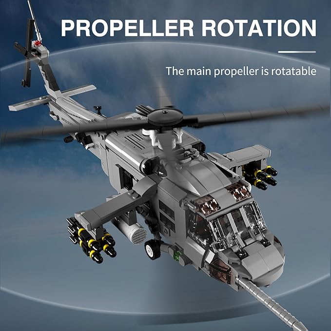 MISINI M7003 UH-60 Black Hawk Helicopter Building Blocks Set, 1159 Pieces Military Series Air Force Medium Utility Helicopter, 1:35 Adult Collection Toy Gift Model Aircraft