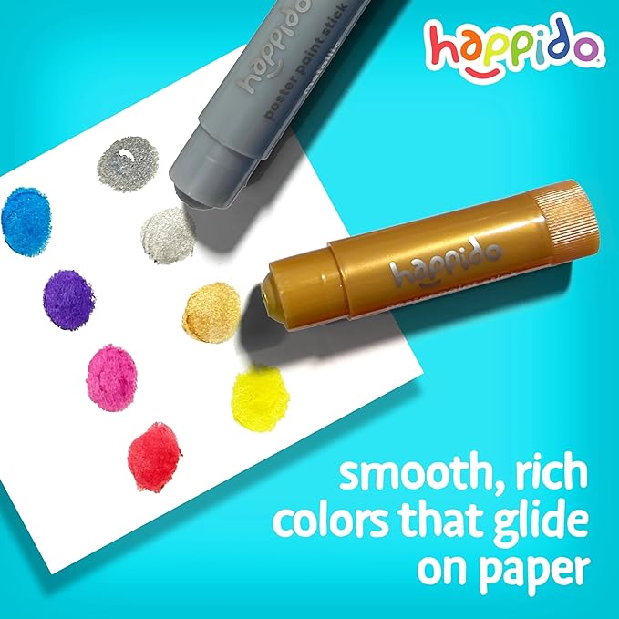 Happido Set of 12 Twistable Tempera Paint Sticks For Kids, Quick Drying, No Mess Art Supplies for Toddlers and Kids Ages 4-6 - METALLIC COLORS