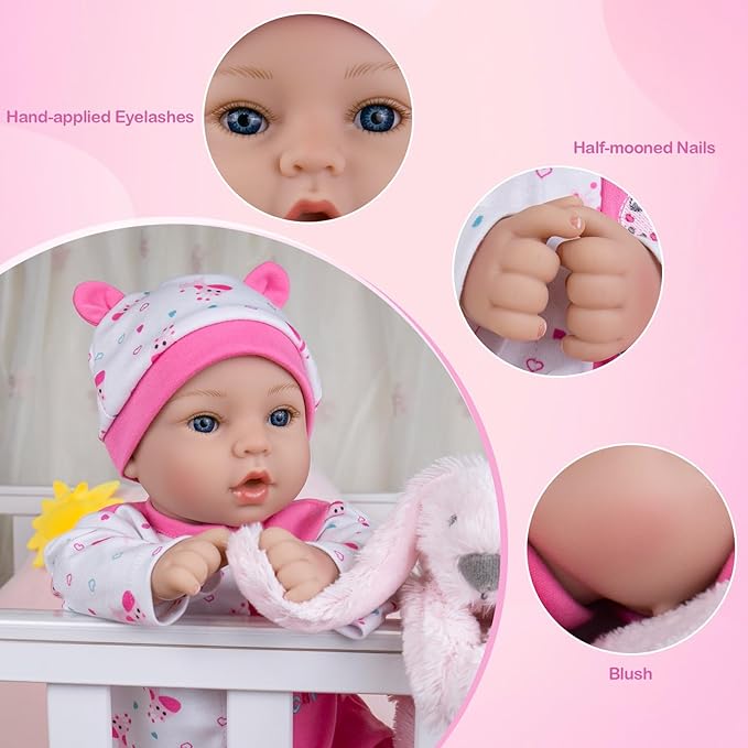 Aori Reborn Baby Dolls Girl - 18'' Realistic Newborn Baby Doll Girl with Pink Feeding Accessories - Lifelike Weighted Body for Role Play, Gift for Kids Ages 3+