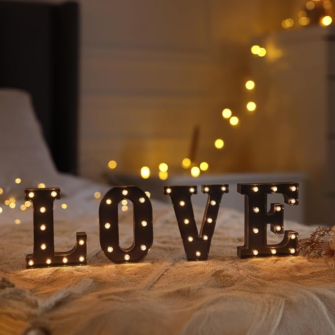 Foaky Black LED Letter Lights for Room Decor - Bedroom Wall Decor, Alphabet Lights for Home, Wedding, Party - Battery Operated （O）