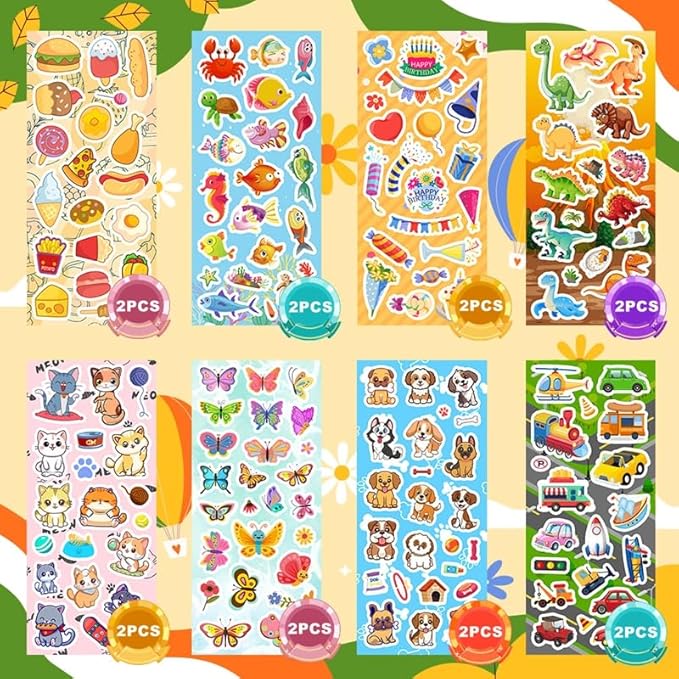 48 Sheets Stickers for Kids, Cute Kids Stickers Variety Pack for Scrapbooking, Teachers Classroom Prizes, Goodie Bag Stuffers Including Animals, Cars, Dinosaurs, Fishes, Hearts, Stars and More
