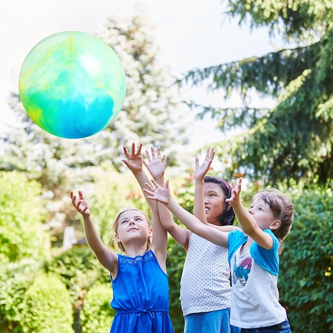 Deekin 2 Pcs 15 Inch 18 Inch Marbleized Bouncy Balls Large Inflatable Rubber Sensory Ball for Playground Outdoor Water(18 Inches,Blue and Green)