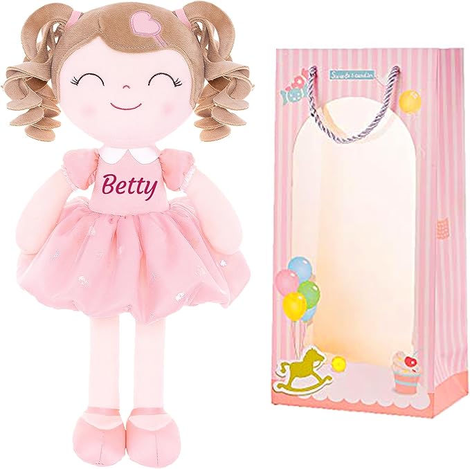 Gloveleya Personalized Curly Doll with Your Name - Cute Custom Pink Soft Plush Doll for Girls Plush Doll Customized Gifts