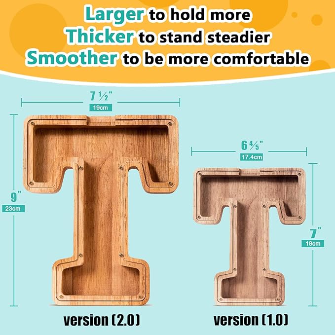 SummiDate Wooden Letter Piggy Bank Piggy Bank for Boys and girls Alphabet Money Bank Thanks Giving Gifts(Initial-T)