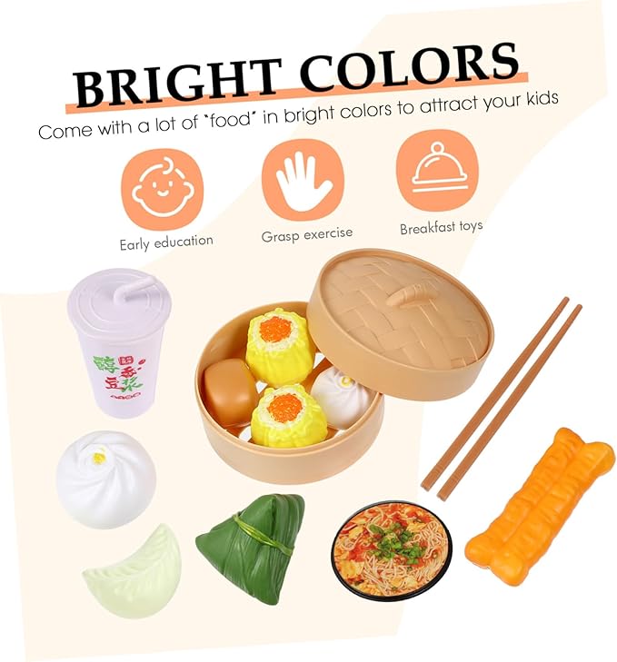 Chinese Breakfast Pretend Play Food Sets for Kids Kitchen 2 Sets Chinese Breakfast Mini Food Play Set Children Pretend Play Toy for Children Family Dollhouse Furniture