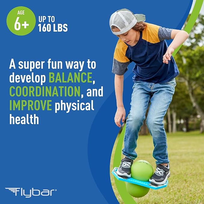 Flybar Pogo Trick Ball for Kids – Balance Bounce Board with Anti-Slip Deck – Pump Included - Indoor & Outdoor Toys for Boys and Girls Fun Way to Reduce Screen Time Supports up to 160 lbs – Ages 6+