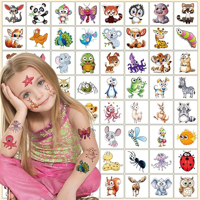 Animals Temporary Tattoos for Kids, 160Pcs Larger Tattoos Mixed Cute Animals Stickers, Party Favors Goodie Bag Stuffers Gifts Christmas Birthday