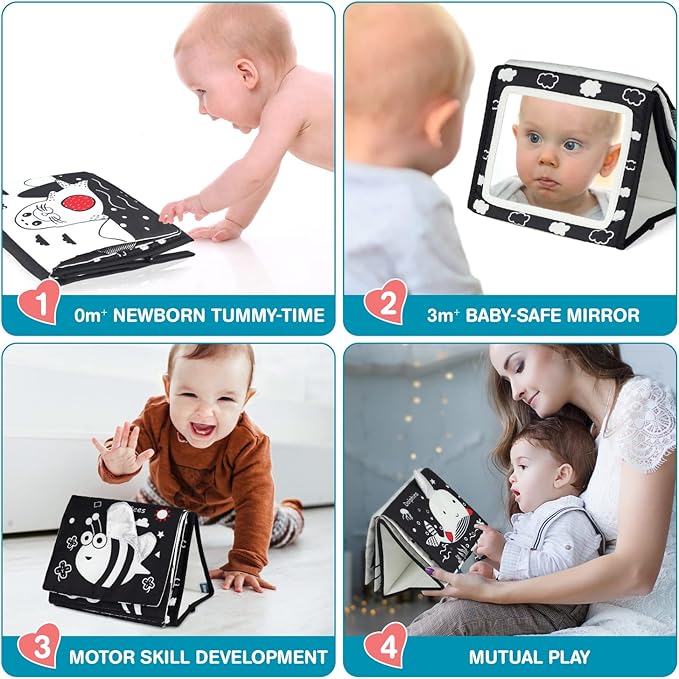EverLove Tummy Time Mirror - High Contrast Baby Sensory Toys for 0-9 Months