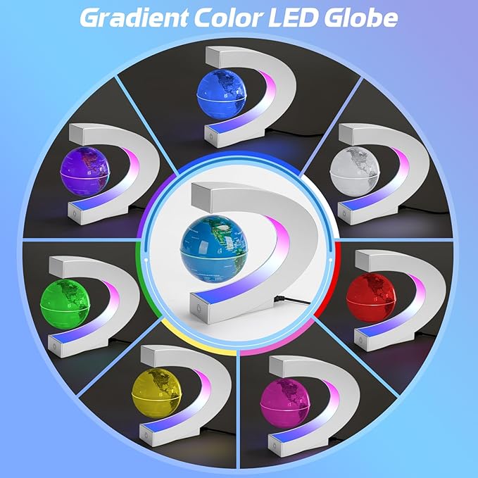 Magnetic Levitating Floating Globe Lamp with Multicolor LED Lights, Cool Gadgets C Frame Floating Globe for Office Home Desk Decor, Cool Tech Gift for Men Father Husbands Boys and Girls