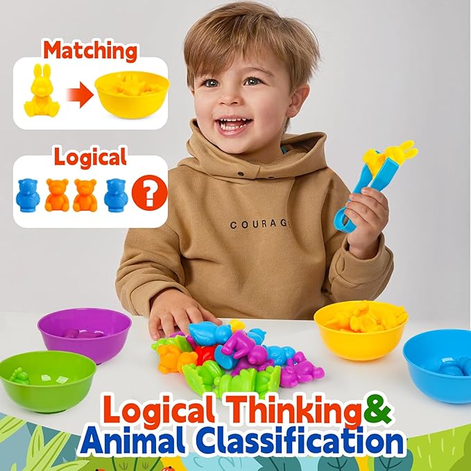 Color Sorting Toys for Toddlers,Counting Animals Matching Games Montessori Educational Preschol Toddler Learning Activities Sensory Traning Toys Gift for 3+ Year Old Boys Girls