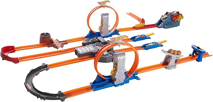 Hot Wheels Toy Car Track Set, Track Builder Playset Total Turbo Takeover with 1:64 Scale Vehicle, Motorized Booster & Multiple Configurations