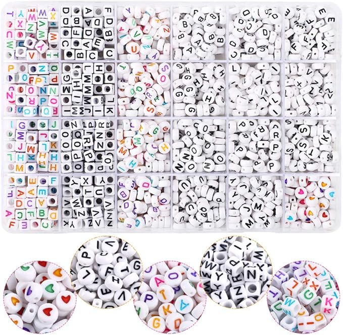 7600pcs Friendship Bracelet Kit Including 6000pcs 4mm Glass Seed Beads and 1600pcs Letter Beads for Bracelet Making, Jewelry Making and Crafts with 20m Crystal String and 30m Elastic String