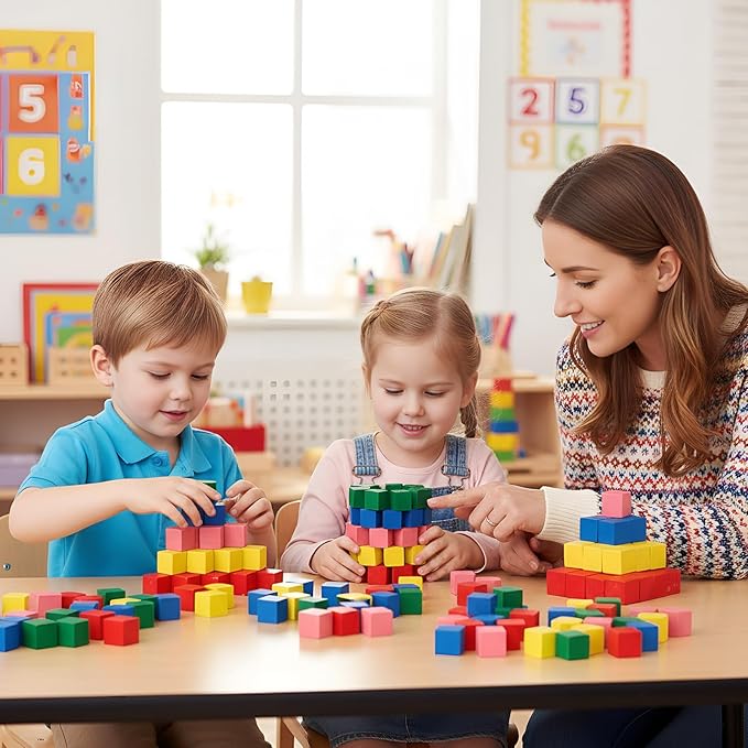 Deekin 100 Pcs Wood Geometric Solid Mini 3D Shapes for Teaching Classroom Manipulatives for Elementary School, Geometric Shapes 3D Block for Kid Geometry Math Kindergarten Preschool Learning (Cube)