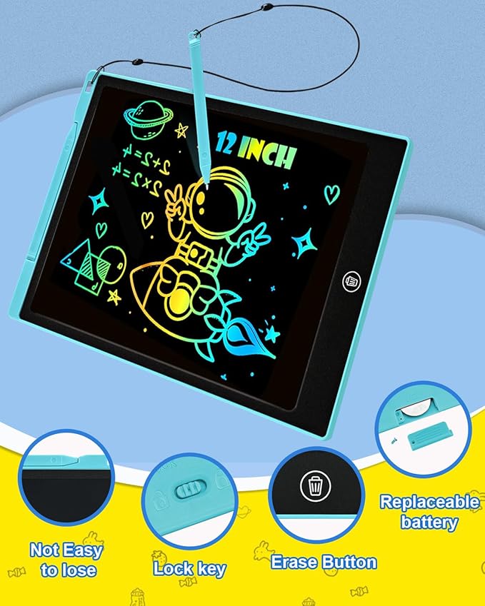 LCD Writing Tablet for for Kids, 12 Inch Toddler Kids Toys Drawing Pad, Airplane Travel Essentials, Mess Free Coloring for Toddlers, Birthday Gifts Toys for 3-8 Years Old Boys Girls, Blue