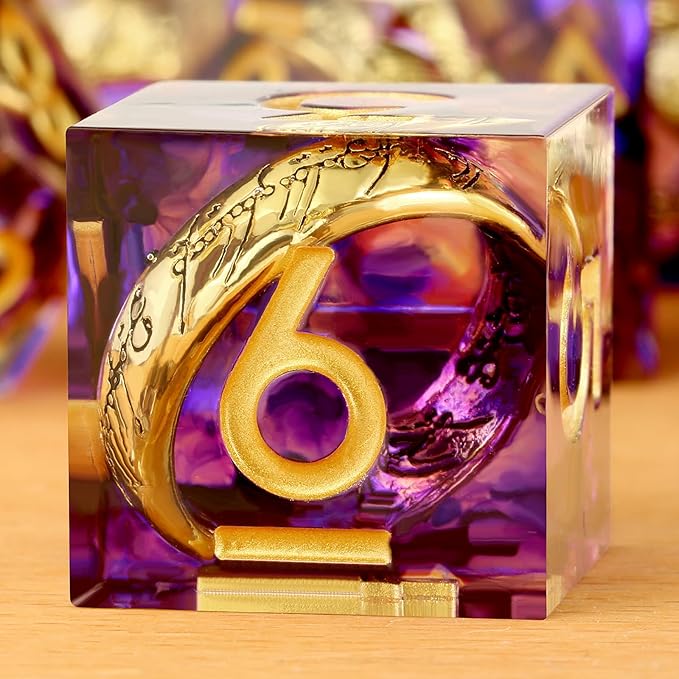 Magic Lord Ring D&D Dice Set DNDND Sharp Edge DND Dice Purple Swirl with Golden Ring Inside with Gift Metal Case for Dungeons & Dragons D&D Tabletop Game (Purple)