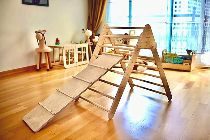 Montessori Climbing Cube and Triangle for Kids | Foldable Climbing Set | Indoor Activity Cube | Climbing Set with Cube and Triangle for Toddler | Foldable Wooden Jungle Gym (CUBE+TRI+RAMP L)