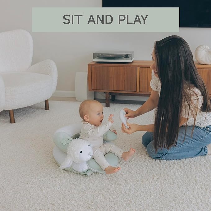 2-in-1 Tummy Time Mat and Seated Support with Sensory Toys – for Newborns and Babies – Includes Detachable Cushion for Supervised Play & Head/Neck Development (Sage)