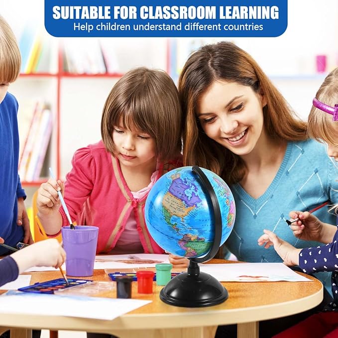 Rotating World Globe 8 Inch Spinning Earth Globe with Stand for Kids Learning Geography Classroom Education or Office Home Decorations