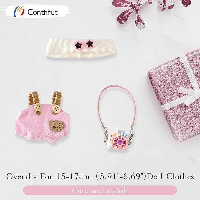 Doll Clothes,17cm/15cm Dolls Outfit Set,Accessories for Dolls,Stylish Clothes Set for Dress Up (No Doll) (Pink Overalls Suit 02)