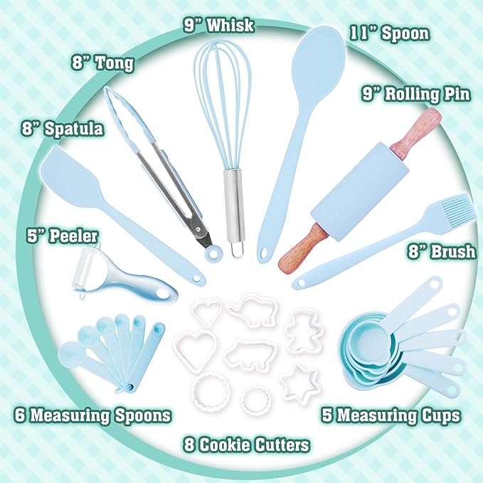 JoyTown Kids Cooking and Baking Set with Storage Case – Real Cooking Supplies with Cookbook, Knives, Timer, Kids Baking Kit for Girls & Boys – Complete Utensils Accessories with Chef Apron & Hat