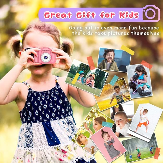 Seckton Upgrade Kids Selfie Camera, Christmas Birthday Gifts for Girls Age 3-9, HD Digital Video Cameras for Toddler, Portable Toy for 3 4 5 6 7 8 Year Old Girl with 32GB SD Card-Pink
