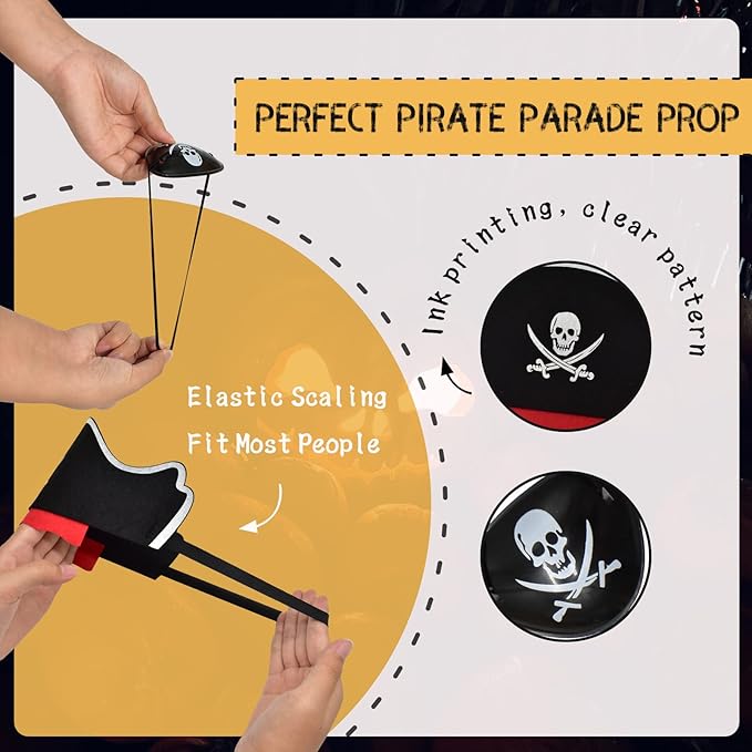 Legigo 48 Pcs Pirate Hat with Eye Mask - Classic Costume Cap Accessories for Pirate Party Cosplay Caribbean Dress, Black