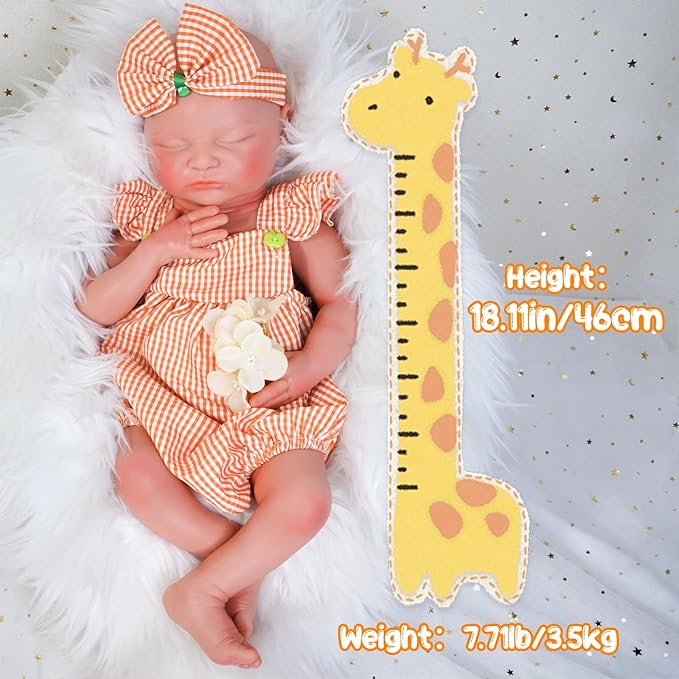 Reborn Baby Dolls Silicone Full Body 18.1in Weighted Real Life Closed-Eyes Girl Dolls Lifelike Newborn Baby Soft Body Flexible Limbs Not Vinyl