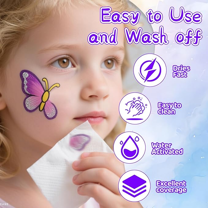 42 Colors Face Painting Kit for Kids，Non-Toxic Water Face Painting Palette Kit Professional whit Brushes，Stencils，Gems，sponges，Book&Glitters.Carnival，Halloween，Cosplay，Party； for Kids Makeup Artist