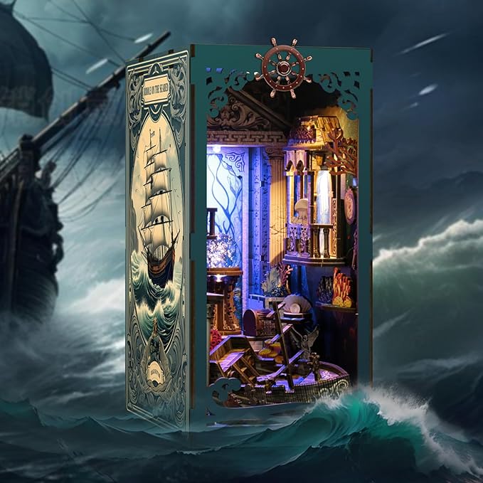 Book Nook Kit - DIY Miniature Dolls House Kit with Furniture and LED Light, 3D Puzzle Wooden Art Bookends, Model Kits for for Adults and Teens (Deep Sea Secret Shadow)