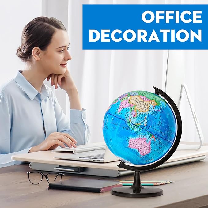 GOCHANGE Globe for Kids Learning, 10" Geography Educational Globe with Thickened Stand - More Stable for Children & Teachers, 360° Spinning Educational Tools & Desk Decorations & Gifts