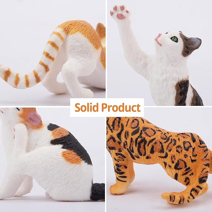 Toymany 8PCS Realistic Cat Figurines, Educational Cat Figures Toy Set, Kitten Halloween Cake Topper Christmas Birthday Gift for Kids Boys Girls Children