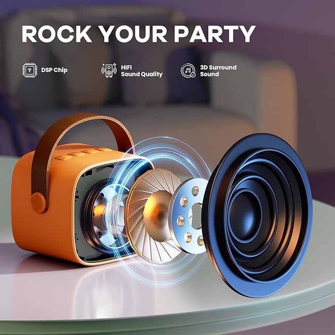 Mini Karaoke Machine for Kids Adults, Portable Bluetooth Speaker with 2 Wireless Microphones, Birthday Gifts Toys for Girls Boys Ages 3, 4, 5, 6, 7, 8, 9,10,11,12+ Years Old Toddler (Orange)
