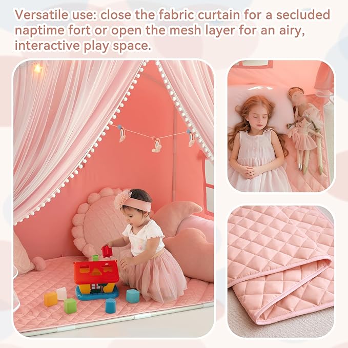 Kids Tent with Mat, Princess Tent for Girl, Kids Tents Indoor, Playhouse for Kid, Play Cottage Pink