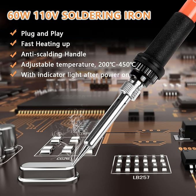 Soldering Iron, 60W 110V Adjustable Temperature Soldering Iron Pen, Portable Welding Tool, Fast Heating, for Electronic Repair, Jewelry, DIY