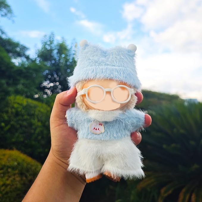 17cm Doll Clothes Set, Cute Outfits for Clothes and Glasses, 5 PCS Cute Hat & Overalls Set Stylish Outfits for Boys Girls Exquisite Accessories