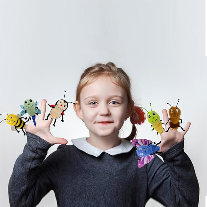 6pcs Insect Finger Puppet Set, Mini Hand Puppets Suitable for Kids, Cute Insect Animal for Role-Playing and Storytelling, Realistic Finger Puppet for Toddlers