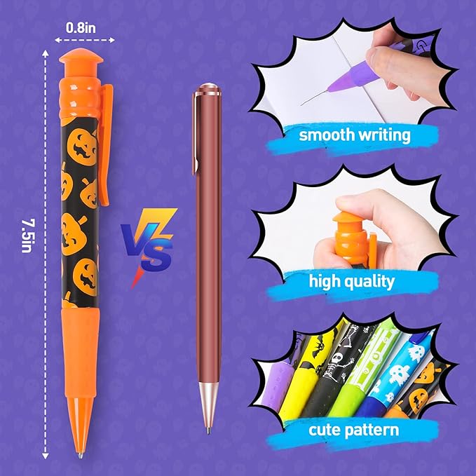 Shemira Halloween Party Favor for Kids, 24 Pcs Jumbo Pen in 6 Assorted Halloween Theme Designs for Trick or Treating,Goodie Bag Filler,Miniatures, School Classroom Rewards
