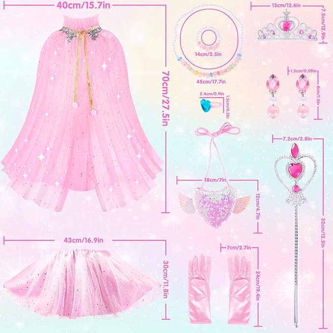 Princess Dress Up Clothes for Little Girl, Light Up Princess Cape Set with Crown, Princess Dresses for Girls 3-8 Role Play, Princess Toy Gift for Halloween Christmas Birthday Party