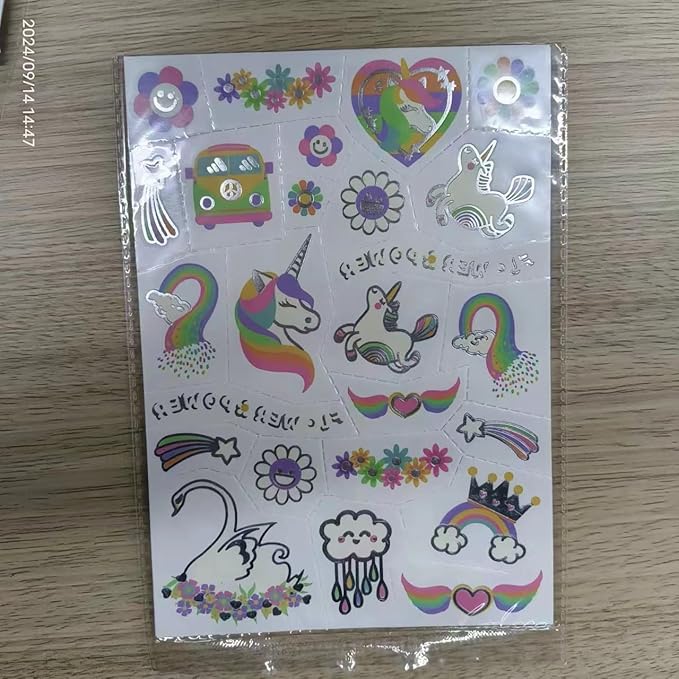 118 PCS Kids Tattoos Temporary for Girls, Unicorn Rainbow Crown Glitter Tattoos, Girls Unicorn Party Decorations Kids Birthday Party Favor Supplies Princess Tattoos Stickers
