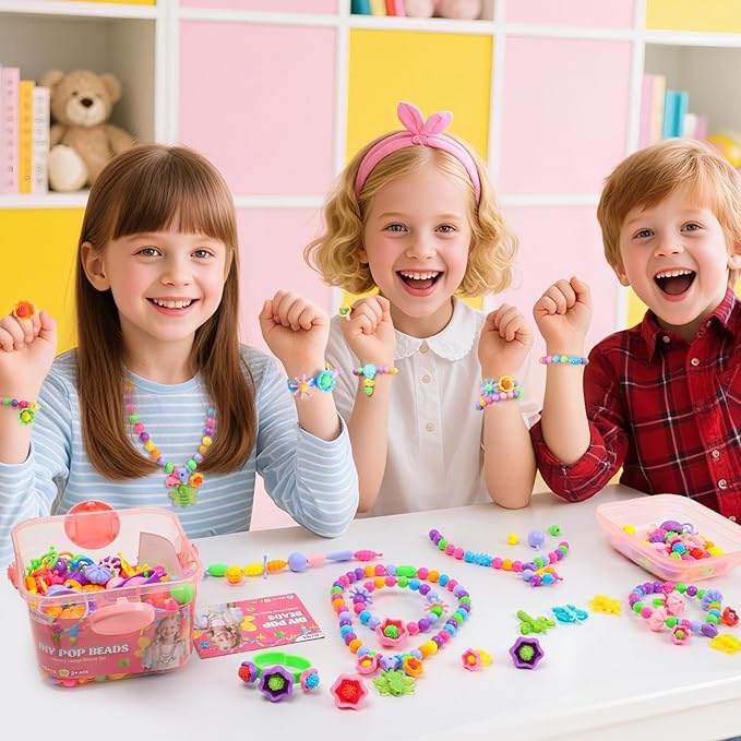 Snap Pop Beads Jewelry Kit for Girls – 350PCS Insect DIY Bracelet Making Toy with Butterfly, Ladybug, Dragonfly – No Mess Craft Birthday Gift Age 4–8 – Crafts Kits with Storage Box