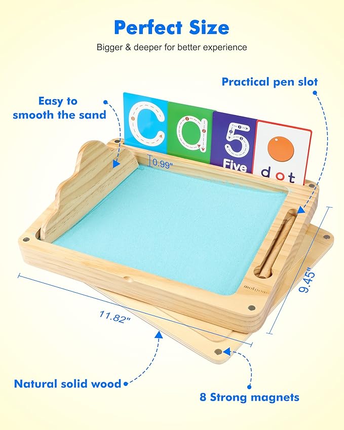 Sand Tray for Classroom - Montessori Sand Writing Trays with Lid, Wooden Tracing Tray for Kids Learn to Write Letters and Numbers, CVC Words