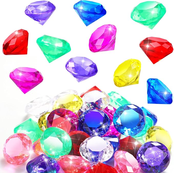Zomiboo 32 Pcs Acrylic Diamond Large Gems Pirate Round Treasure Toy Gems Treasure Round Gemstones Acrylic Diamond Shaped Gemstones for Home Table Vase Fillers Party Decor (Multicolor)