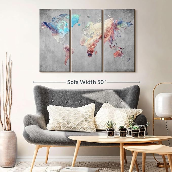 ElephantStock Artistic Touch World Map Multi Piece Canvas - 3 Panel Wall Decor - Map of the World Art - Canvas for the Office and Home - 45" X 28"