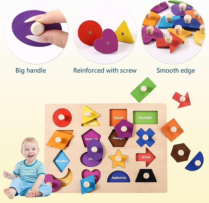Wooden Toys for Toddlers Shape Learning Peg Puzzle Preschool Educational Montessori Toy Gift Age 3-6…