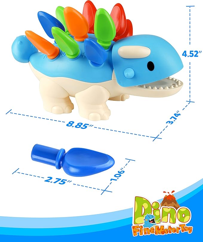 Coogam Dinosaur Fine Motor Skills Toy, The Ankylosaurus Toys 13 Pcs, Sorting Stacking Dinosaur Color Recognition Montessori Educational Gift Game for Year Toddler
