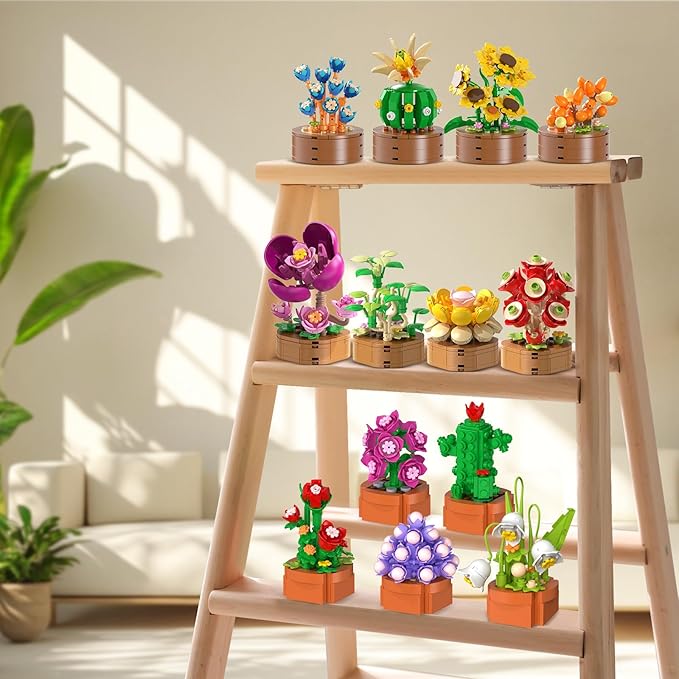 15 Pack Flowers Plants 3.6MM Mini Building Sets - 1314PCS Flower Succulents Botanical Collection for Home Office Décor Block Toy, Party Favors for Christmas Mother's Day Birthday Adults Kids Girls 10+