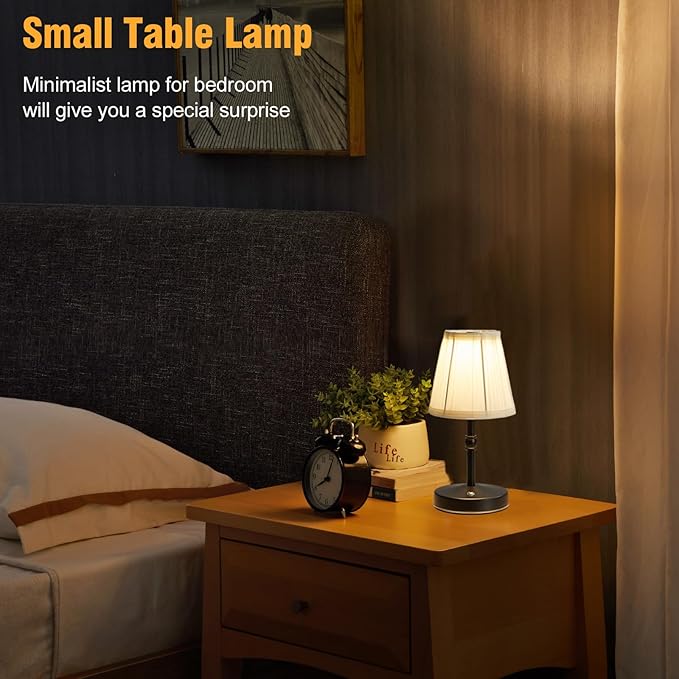 5W LED Cordless Mini Lamp,3000 mah Battery Operated Lamps,3 Color Temperature Dimmable Table Light,Small Rechargeable Lamp,Kitchen Lamps countertop,Restaurant (Black)