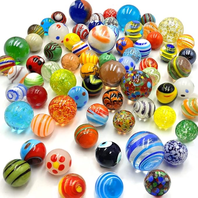 71pcs Assorted Marbles for Kids Handmade Big and Small Glass Marbles Bulk Set for Marble Game Toy Cool and Colorful